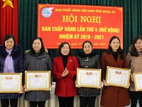 Lãnh đạo Hội Liên hiệp Phụ nữ tỉnh trao Bằng khen cho các tập thể đạt danh hiệu "Đơn vị xuất sắc".